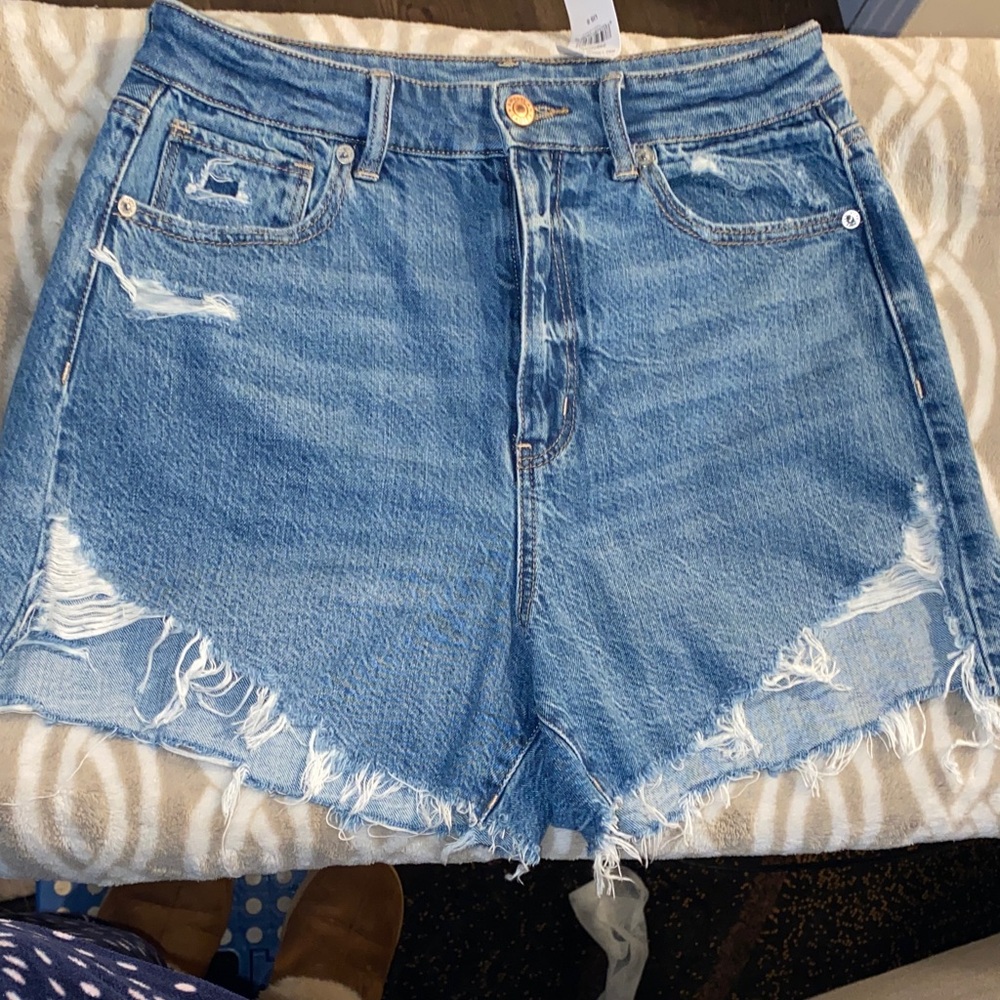 American Eagle Outfitters Light Blue Frayed Jean Shorts